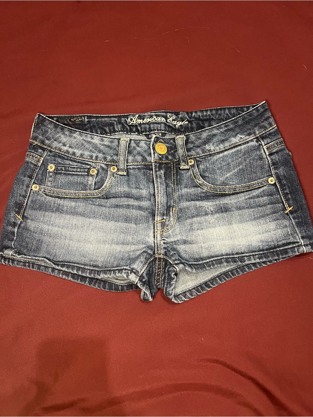 Low Rise American Eagle Outfitters Faded Dark Blue Denim Shorts
